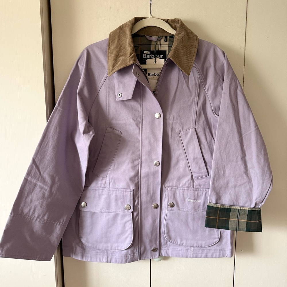 NWT Barbour Modern Beadnell Casual Jacket in Lavender w Plaid & Corduroy Trim - Picture 6 of 8